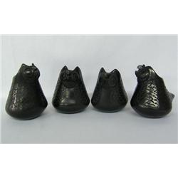 4 Mata Ortiz Black Pottery Owls Signed