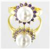 Image 1 : 16ctw Lab Sapphire/Pearl 22k Gold Vermeil Ring (JEW-2121)