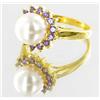 Image 2 : 16ctw Lab Sapphire/Pearl 22k Gold Vermeil Ring (JEW-2121)