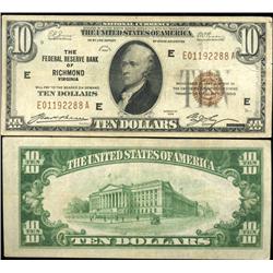 1929 $10 FRB Richmond Note Crisp XF/AU Scarce (CUR-06234)