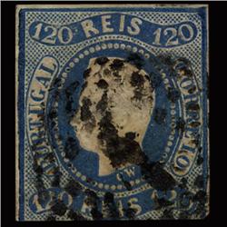 1866 RARE Portugal 120r Blue Used Stamp (STM-1337)