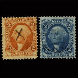 1860s US Revenue Stamp 2c Express Pair (STM-1539)