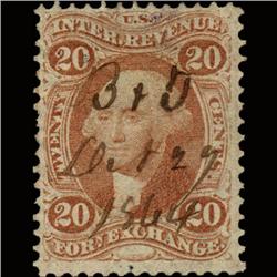 1860s US Revenue Stamp 20c Foreign Exch. (STM-1444)
