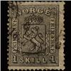 Image 1 : 1867 RARE Norway 1s Dark Gray Type 2 Used Stamp (STM-1316)