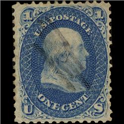 1861 SCARCE US 1c Franklin Blue Cancelled w/Gum (STM-1306)
