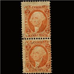1860s US Revenue Stamp 2c Check Orange Pair (STM-1457)