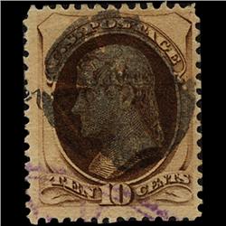 1873 US 10c Jefferson Yellow Brown Used Stamp (STM-1295)