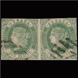 1862 RARE Spain 2r Pair Green Used Stamp (STM-1331)