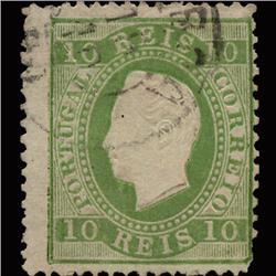1880 Scarce Portugal 10r Yellow Green Used Stamp (STM-1336)