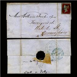 1845 GB Rare 1p Red Barrel Canc. Stamp Cover (STM-1600)