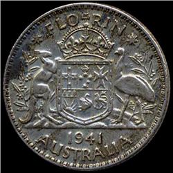 1941 Australia Silver Florin AU RARE Uniface ERR (COI-7353)