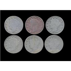 1883 Liberty Nickel Circulated Lot of 6 Ty1 & 2 (COI-7615)