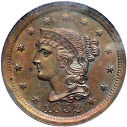 1852 Coronet Head 1C NGC MS65 BR