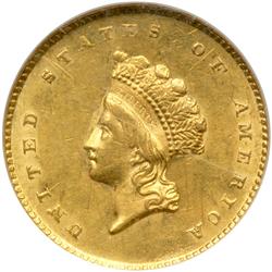 1855 $1 Gold Indian NGC AU58