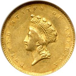 1855 $1 Gold Indian NGC AU58