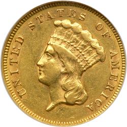 1874 $3 Gold NGC AU55