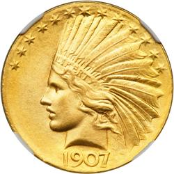 1907 $10 Indian. Wire Rim, Periods NGC MS65