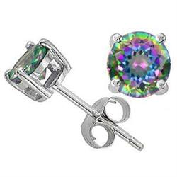 Genuine 2.20 ctw Round Mystic RainbowTopaz Earring Stud 14kt Gold-White 