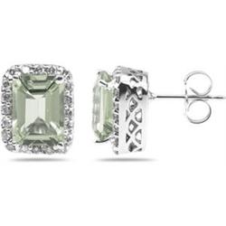 Genuine 3.75 ctw Green Amethyst & Diamond Earrings 14kt Gold-White 