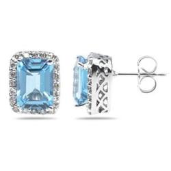 Genuine 3.75 ctw Blue Topaz & Diamond Earrings 14K Gold-White 