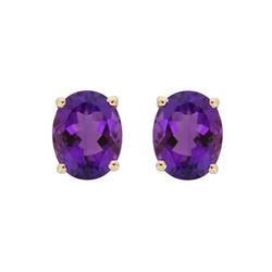 Genuine 8X6mm Oval Amethyst Stud Earrings 14kt Gold-Yellow 