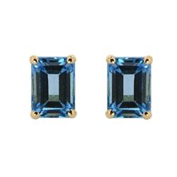 Genuine 3.80 ctw BlueTopaz  Emerald Cut  Earrings 14kt Gold-Yellow 