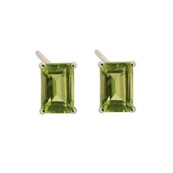 Genuine 3.75 ctw Peridot  Emerald Cut Earring 14kt Gold-White 