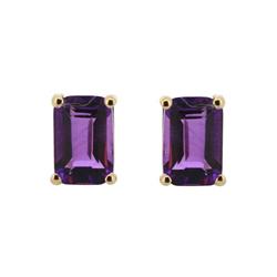 Genuine 8x6mm Emerald-Cut  Amethyst Earrings 14kt Gold-Yellow