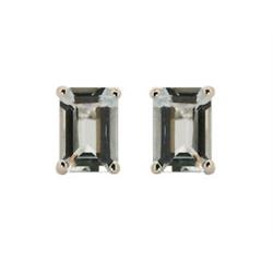 Genuine 8x6mm Aquamarine  Emerald-Cut  Earrings 14kt Gold-White