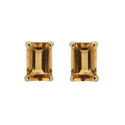 Genuine 8x6mm  Citrine Emerald Cut Stud Earring 14kt Gold-Yellow 