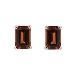 Genuine 8x6mm Garnet Emerald Cut Stud Earrings 14kt Gold-White 