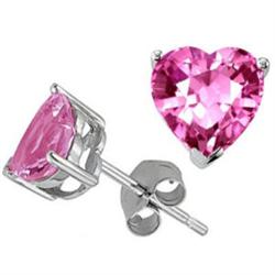 Genuine 3.0 ctw Heart Pink Sapphire Stud Earrings 14kt Gold-White 