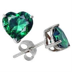 Genuine 3.0 ctw Heart Emerald Stud Earrings 14kt Gold-White 