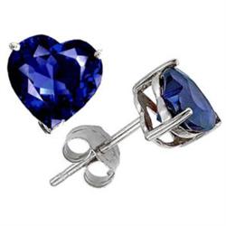 Genuine 3.0 ctw Heart Sapphire Stud Earrings 14kt Gold-White 