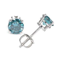 Genuine 2.0 ctw Blue Diamond Stud Earrings 14kt Gold-White 