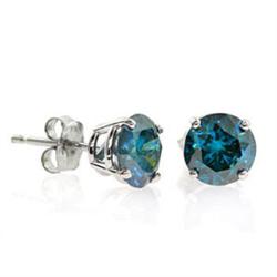Genuine 1.0 ctw Blue Diamond Stud Earrings 14kt Gold-White 