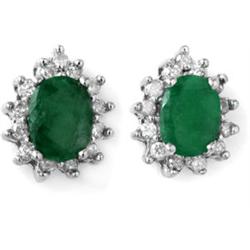 Genuine 3.85 ctw Emerald & Diamond Earrings 14kt Gold-White 