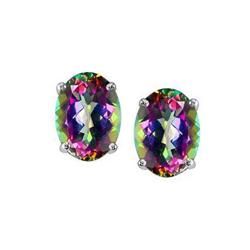Genuine 3.0 ctw Mystic Rainbow Topaz Oval Earring Studs - 14kt Gold-White 