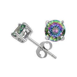 Genuine 2.20 ctw Round Mystic RainbowTopaz Earring Stud 14kt Gold-White 