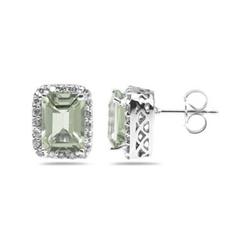 Genuine 3.75 ctw Green Amethyst & Diamond Earrings 14kt Gold-White 