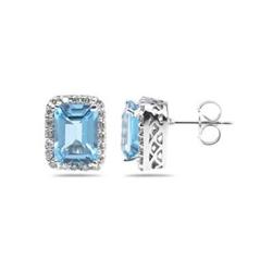 Genuine 3.75 ctw Blue Topaz & Diamond Earrings 14K Gold-White 