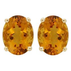 Genuine 8X6mm Oval Citrine Stud Earrings 14kt Gold-Yellow 