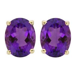 Genuine 8X6mm Oval Amethyst Stud Earrings 14kt Gold-Yellow 