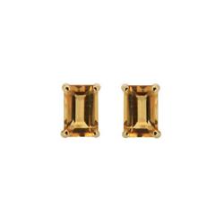 Genuine 8x6mm  Citrine Emerald Cut Stud Earring 14kt Gold-Yellow 
