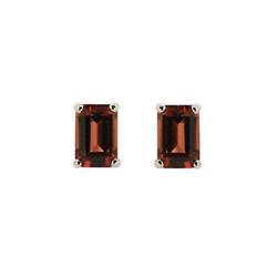 Genuine 8x6mm Garnet Emerald Cut Stud Earrings 14kt Gold-White 