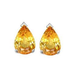 Genuine 8x6mm Yellow Sapphire Pear Cut Earrings 14kt Gold-White
