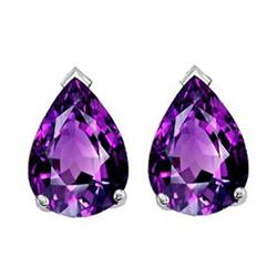 Genuine 8x6mm Amethyst Pear Shape Earrings 14kt Gold-White