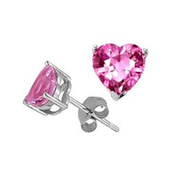 Genuine 3.0 ctw Heart Pink Sapphire Stud Earrings 14kt Gold-White 