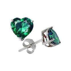 Genuine 3.0 ctw Heart Emerald Stud Earrings 14kt Gold-White 