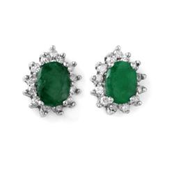 Genuine 3.85 ctw Emerald & Diamond Earrings 14kt Gold-White 